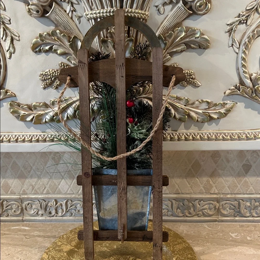 Rustic Holiday Welcome Sled Planter Holiday 20” Door Decor